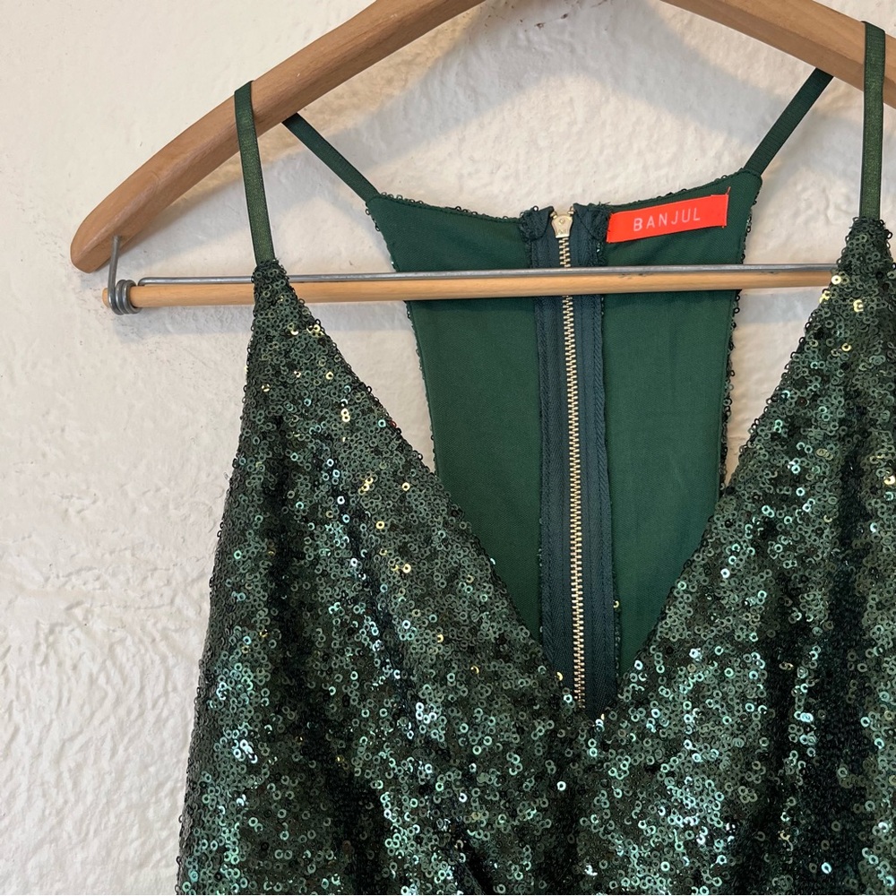 Banjul Dress Emerald Green Sequin Cutout Sides Small S - Picture 9 of 11